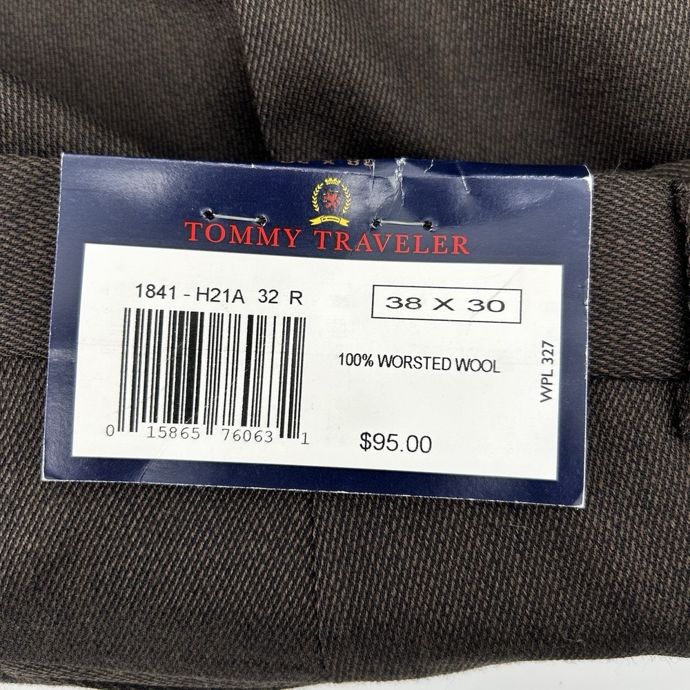 Tommy Hilfiger Traveler Pants 38x30 100% Wool Dress Brown Pleated NWT - Picture 5 of 8